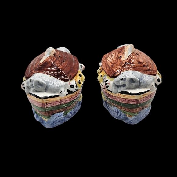 Noah's Ark Salt & Pepper Shakers Ceramic Animal Boat Pair Colorful Figurines - Picture 2 of 6
